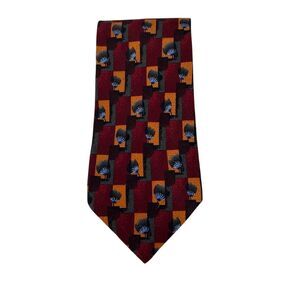 Ermenegildo Zegna Men's Silk Tie Red/Black Check Floral Pattern